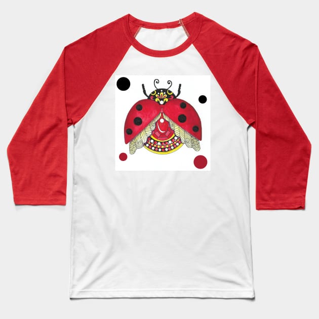 Lucky Ladybug Gemstone Watercolor art Baseball T-Shirt by HotPinkStudio.Me